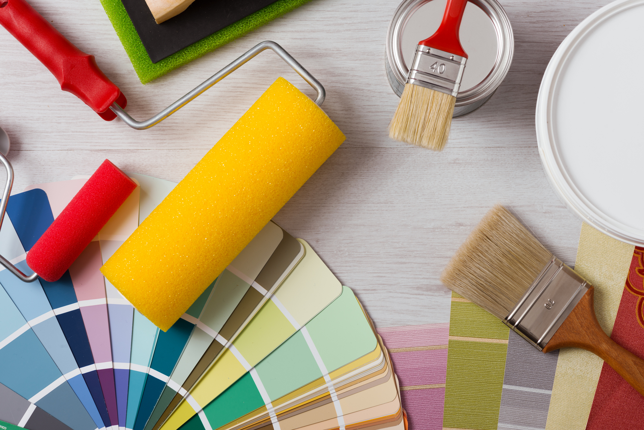 decorator's work table with tools